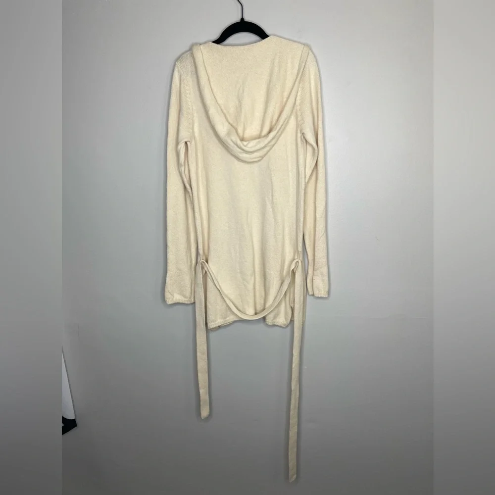 Vince New Ivory Cotton Hoodied Deep V Belted Knit Pullover L Coastal Designer - Picture 2 of 9